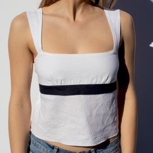 Subdued White & Navy Blue Tank Top With Back Bow Linen Blend Size 6 NWT